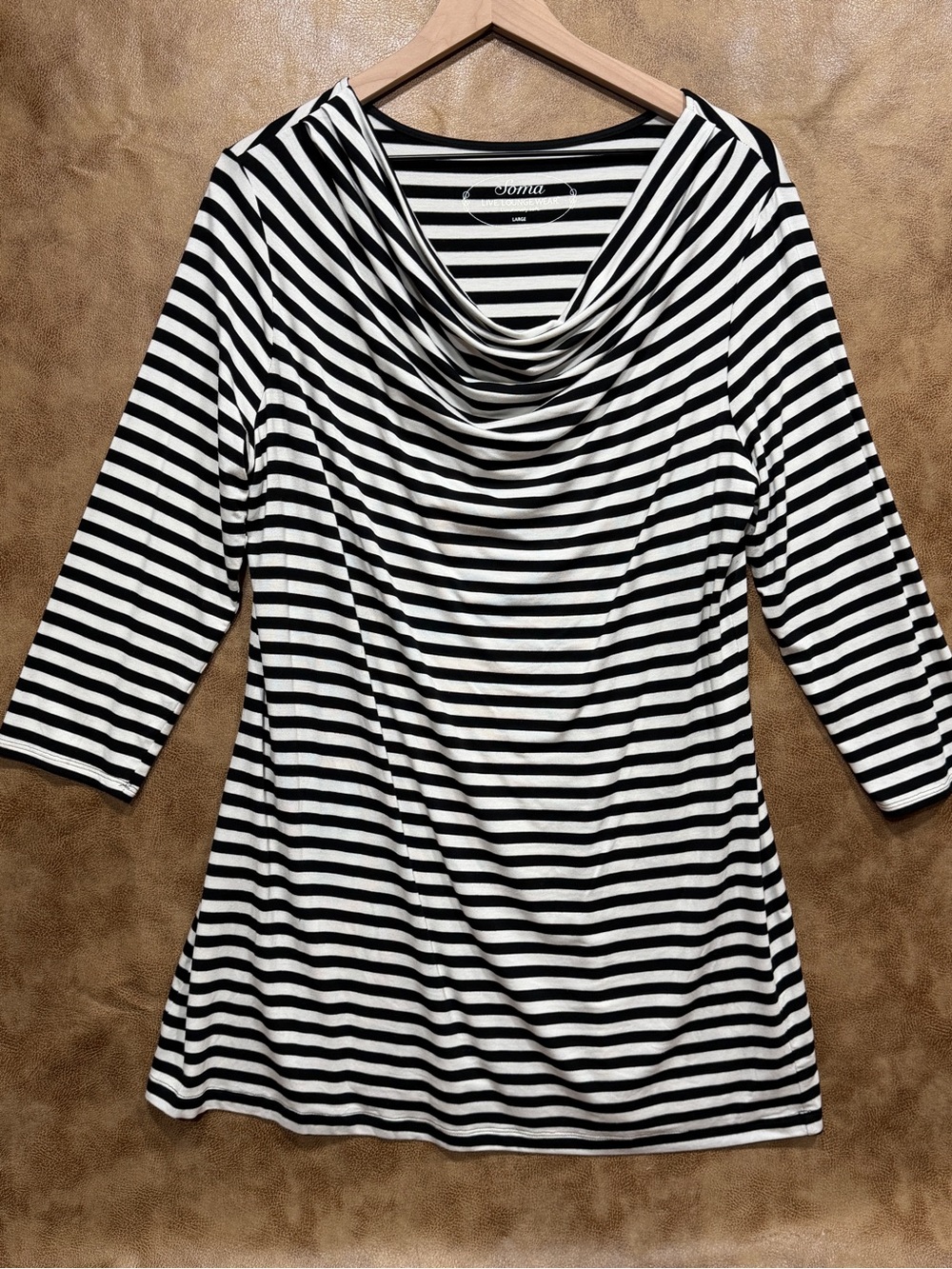 Soma Live.Lounge.Wear Striped Cowl Neck Tunic Top Black White Size L